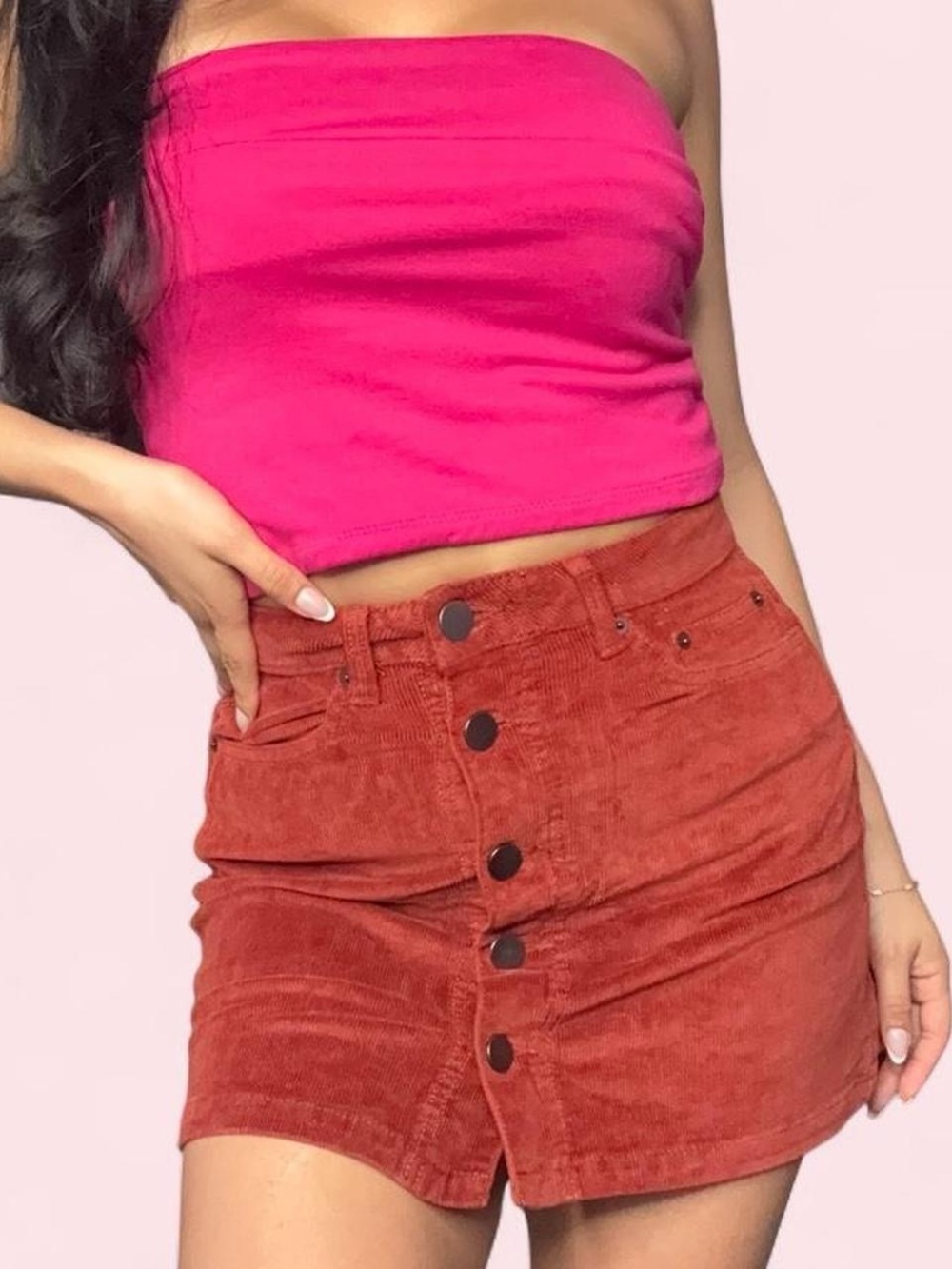 NOBO Rust Corduroy Button-Front Mini boho indie skirt
